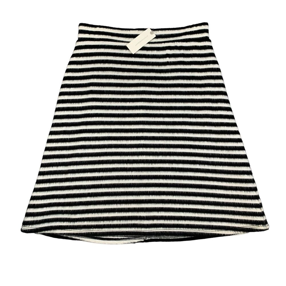 Maeve Skirt Womens‎ 2 White Black Striped Fuzzy A Line Back Zip Anthropologie